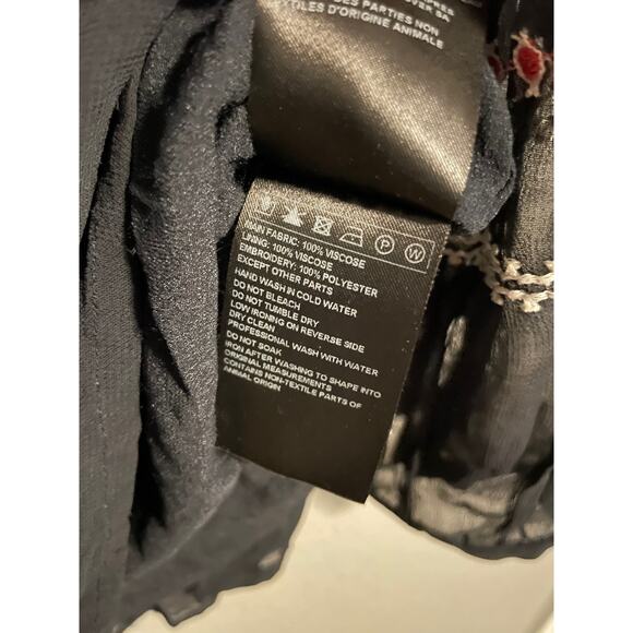 ba&sh Top Womens Small Black Sheer Embroidered Boho Peasant Top Long Sleeve - Picture 5 of 8